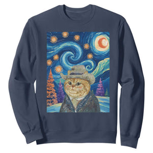 Funny Van Gogh Cat in Starry Night Sweatshirt TS12 Navy Print Your Wear