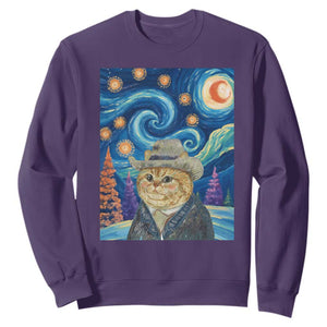 Funny Van Gogh Cat in Starry Night Sweatshirt TS12 Purple Print Your Wear
