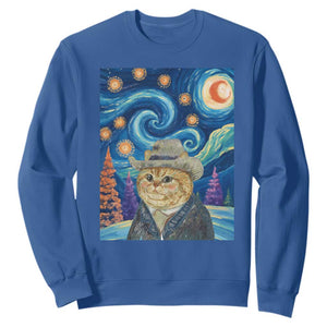 Funny Van Gogh Cat in Starry Night Sweatshirt TS12 Royal Blue Print Your Wear
