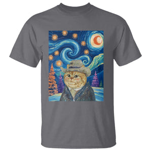Funny Van Gogh Cat in Starry Night T Shirt TS12 Charcoal Print Your Wear
