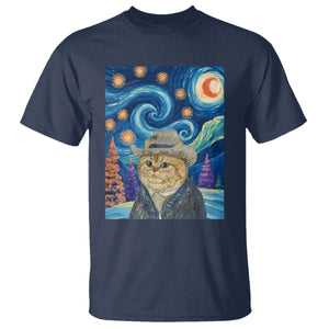 Funny Van Gogh Cat in Starry Night T Shirt TS12 Navy Print Your Wear