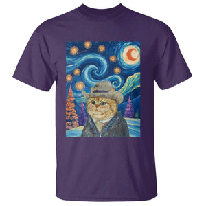 Funny Van Gogh Cat in Starry Night T Shirt TS12 Purple Print Your Wear