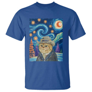 Funny Van Gogh Cat in Starry Night T Shirt TS12 Royal Blue Print Your Wear