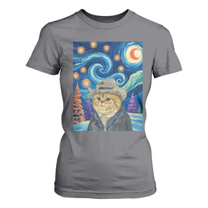 Funny Van Gogh Cat in Starry Night T Shirt For Women TS12 Charcoal Print Your Wear