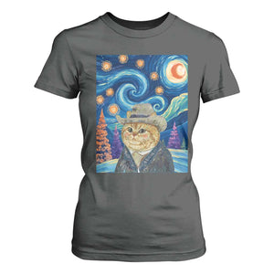 Funny Van Gogh Cat in Starry Night T Shirt For Women TS12 Dark Heather Print Your Wear
