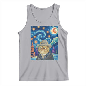Funny Van Gogh Cat in Starry Night Tank Top TS12 Athletic Heather Print Your Wear