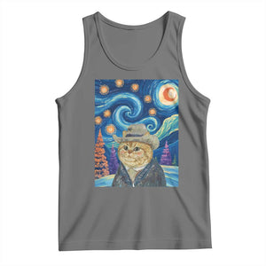 Funny Van Gogh Cat in Starry Night Tank Top TS12 Black Heather Print Your Wear