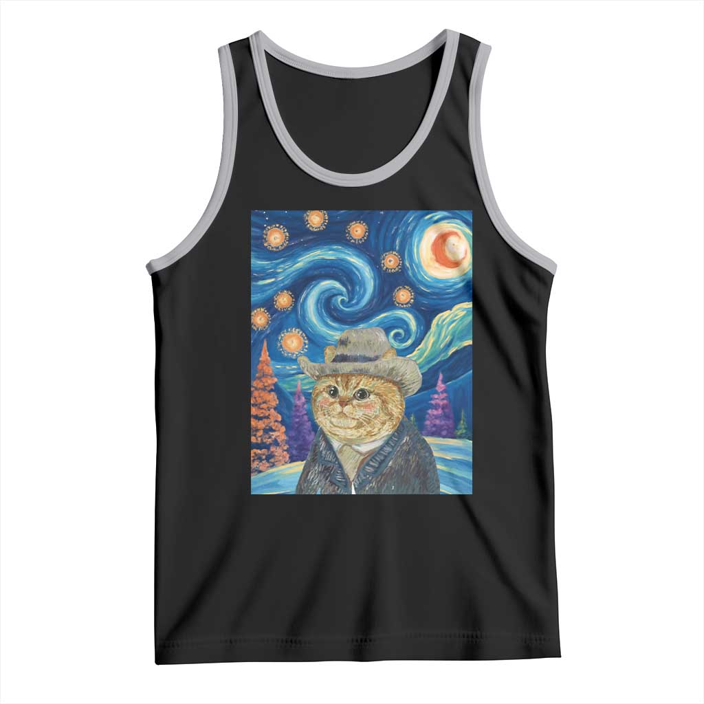 Funny Van Gogh Cat in Starry Night Tank Top TS12 Black Athletic Heather Print Your Wear