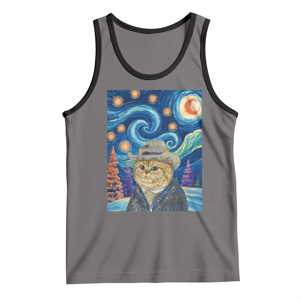 Funny Van Gogh Cat in Starry Night Tank Top TS12 Deep Heather Black Print Your Wear
