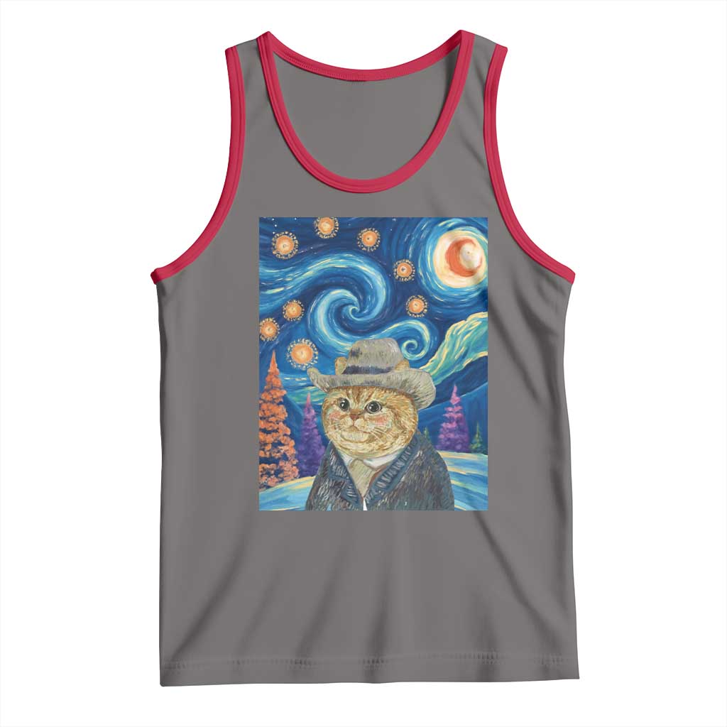 Funny Van Gogh Cat in Starry Night Tank Top TS12 Deep Heather Red Print Your Wear