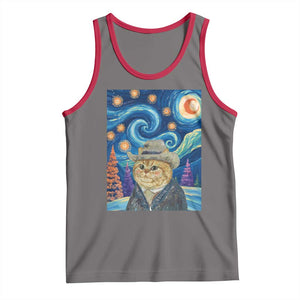 Funny Van Gogh Cat in Starry Night Tank Top TS12 Deep Heather Red Print Your Wear