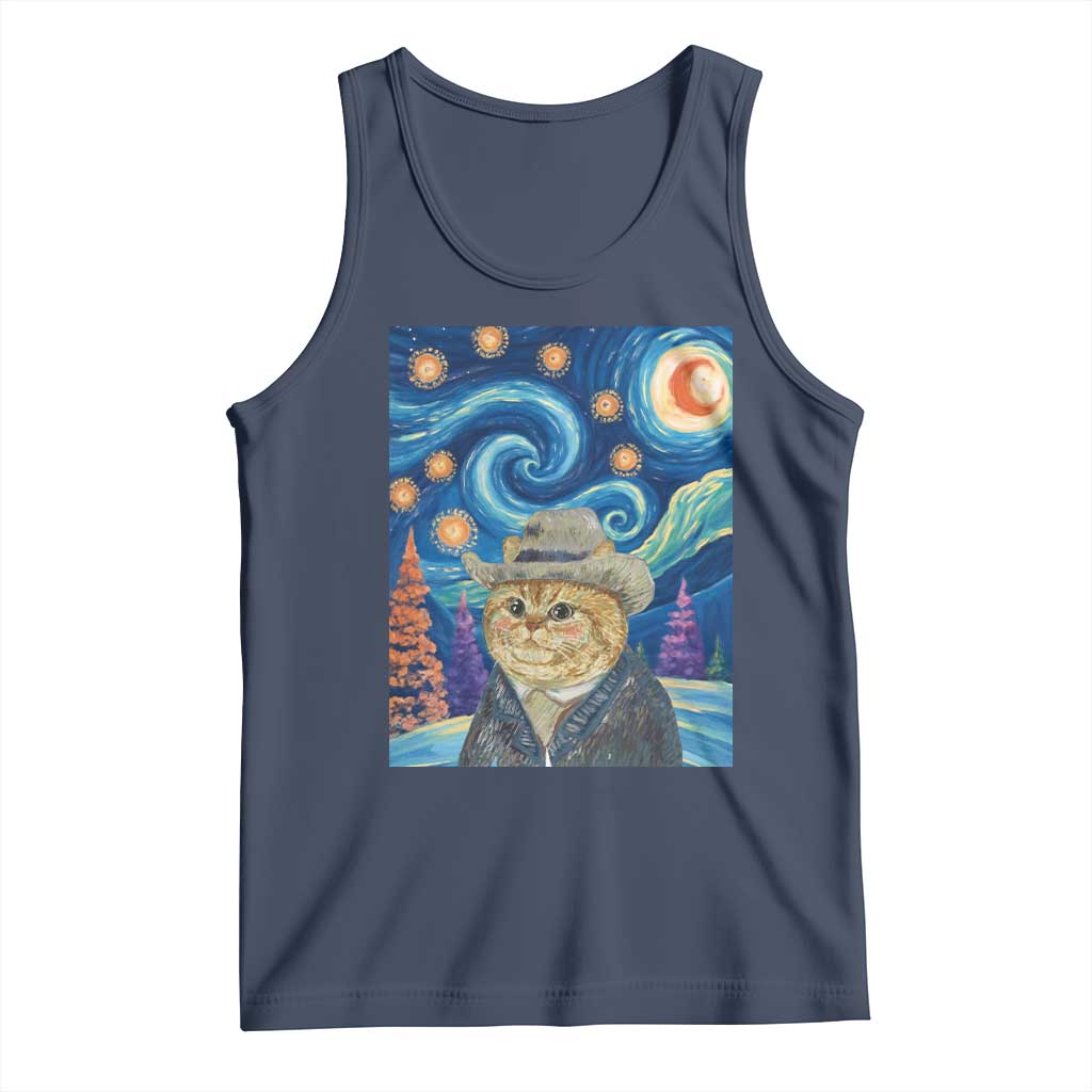 Funny Van Gogh Cat in Starry Night Tank Top TS12 Navy Print Your Wear