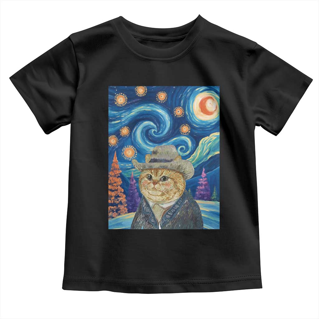 Funny Van Gogh Cat in Starry Night Toddler T Shirt TS12 Black Print Your Wear