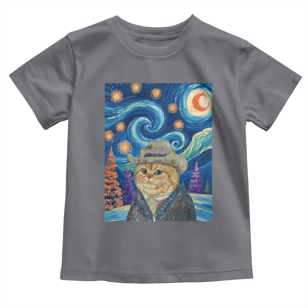 Funny Van Gogh Cat in Starry Night Toddler T Shirt TS12 Charcoal Print Your Wear