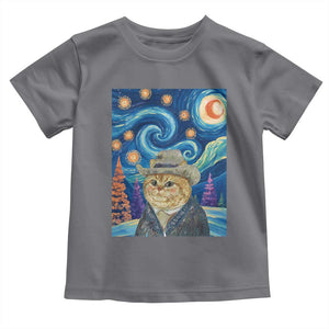 Funny Van Gogh Cat in Starry Night Toddler T Shirt TS12 Charcoal Print Your Wear