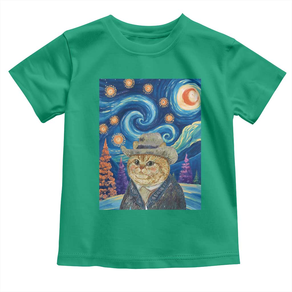 Funny Van Gogh Cat in Starry Night Toddler T Shirt TS12 Irish Green Print Your Wear
