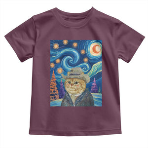 Funny Van Gogh Cat in Starry Night Toddler T Shirt TS12 Maroon Print Your Wear