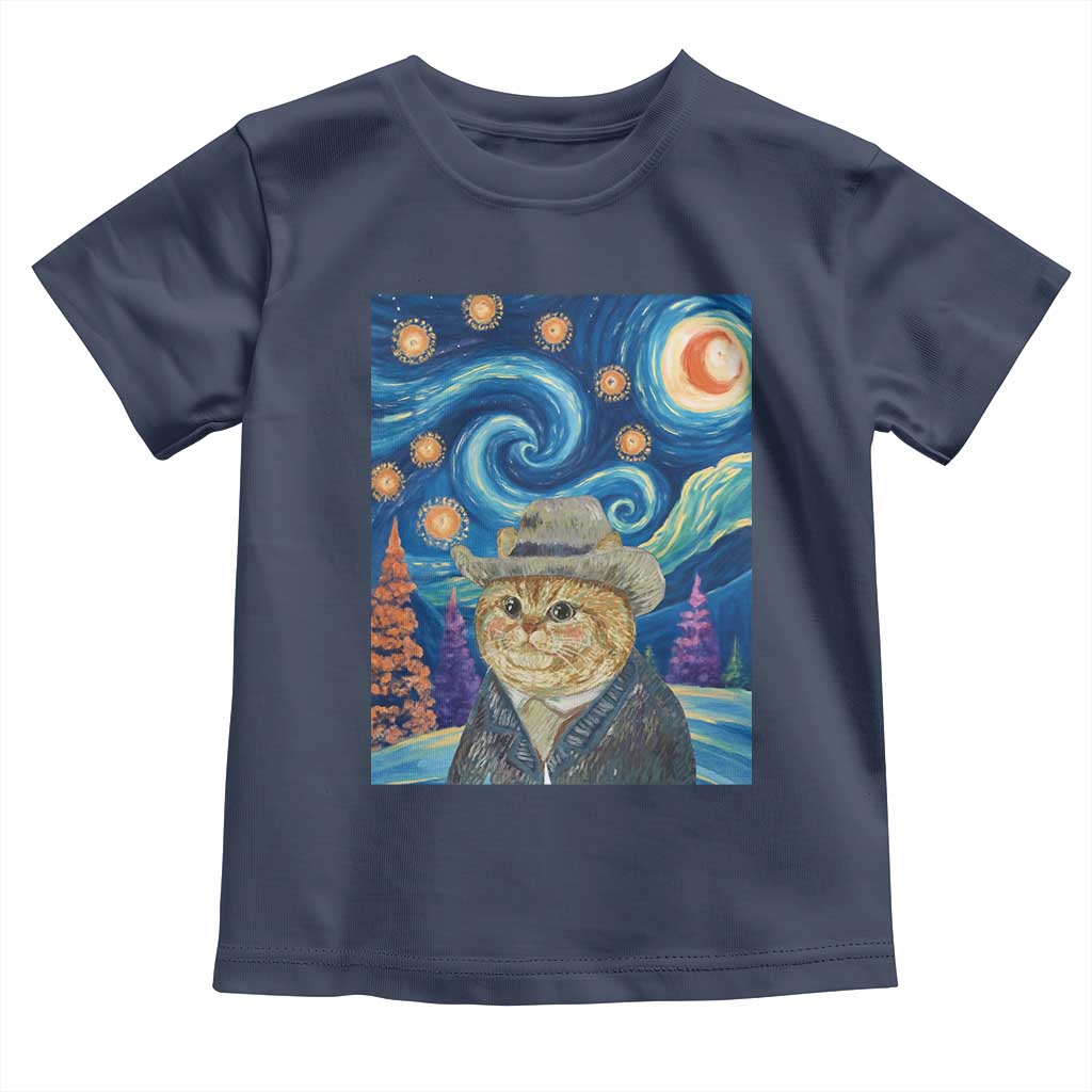 Funny Van Gogh Cat in Starry Night Toddler T Shirt TS12 Navy Print Your Wear