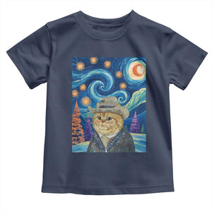 Funny Van Gogh Cat in Starry Night Toddler T Shirt TS12 Navy Print Your Wear