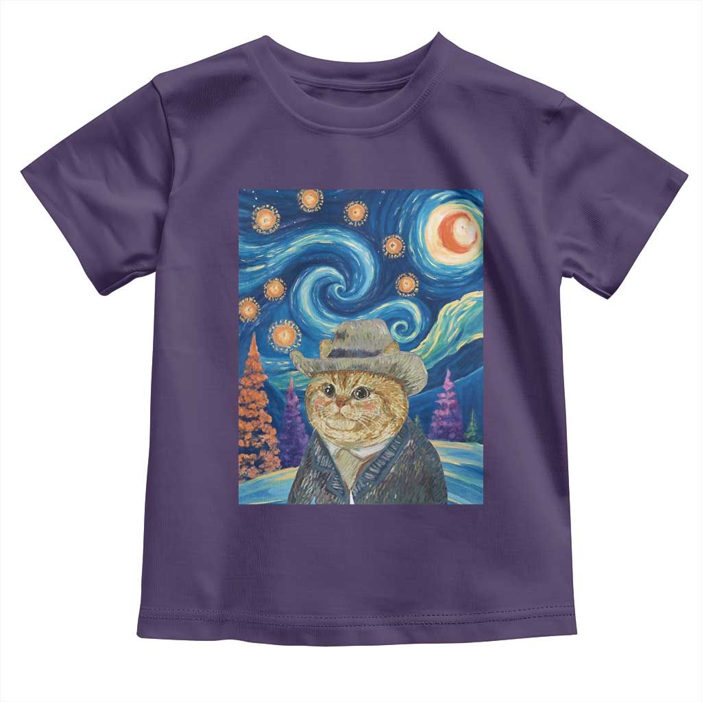 Funny Van Gogh Cat in Starry Night Toddler T Shirt TS12 Purple Print Your Wear