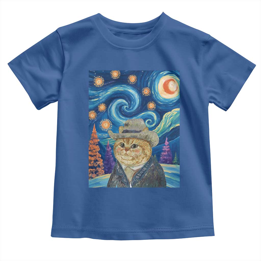 Funny Van Gogh Cat in Starry Night Toddler T Shirt TS12 Royal Blue Print Your Wear