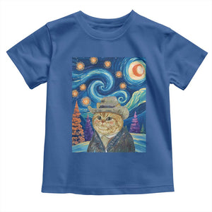 Funny Van Gogh Cat in Starry Night Toddler T Shirt TS12 Royal Blue Print Your Wear