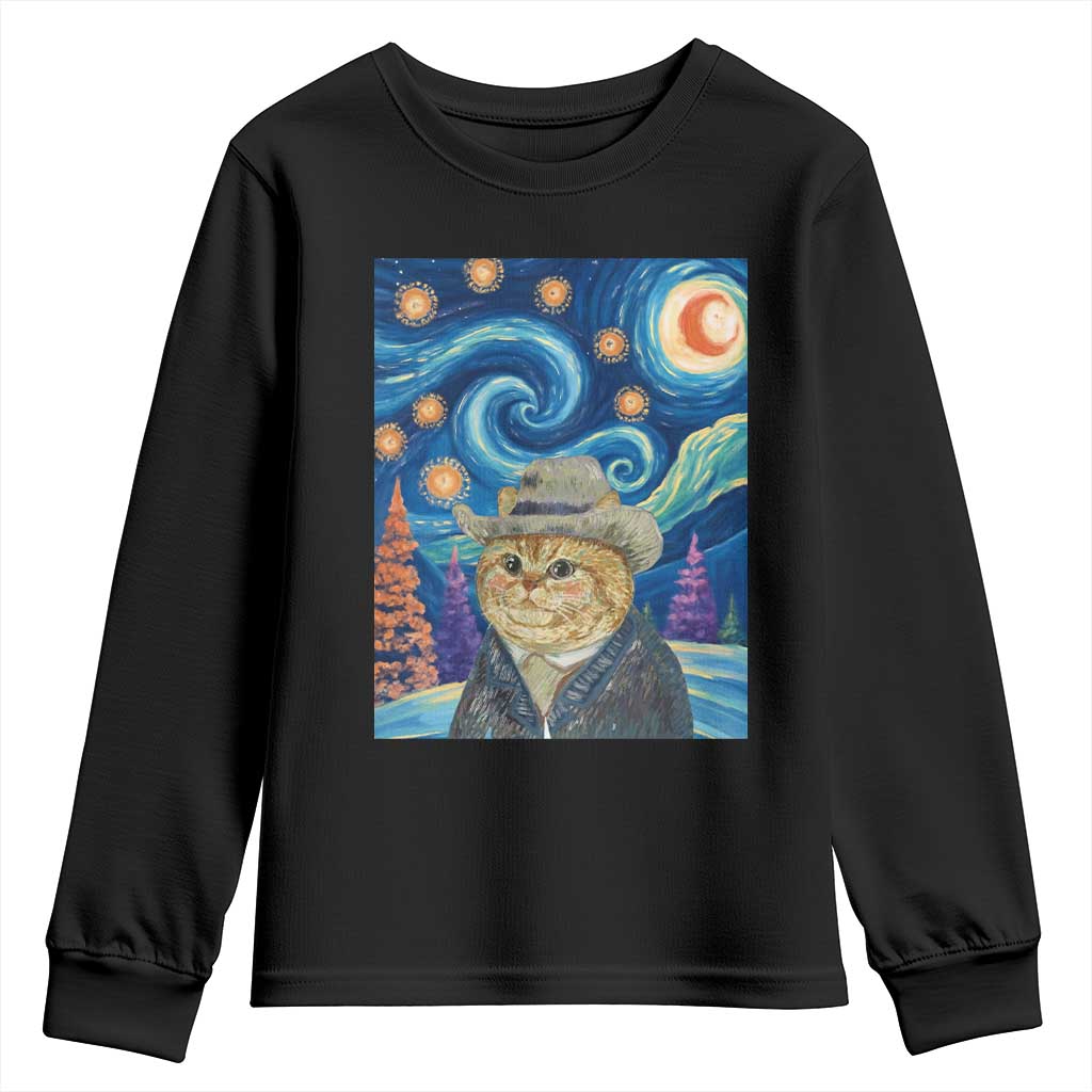 Funny Van Gogh Cat in Starry Night Youth Sweatshirt TS12 Black Print Your Wear