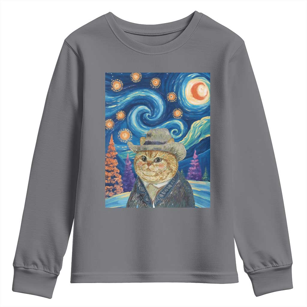Funny Van Gogh Cat in Starry Night Youth Sweatshirt TS12 Charcoal Print Your Wear
