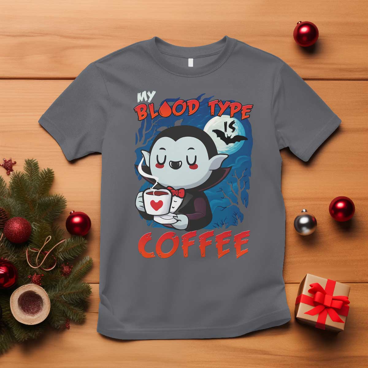 My Blood Type Is Coffee T Shirt Funny Vampire Halloween TS12 Charcoal Print Your Wear