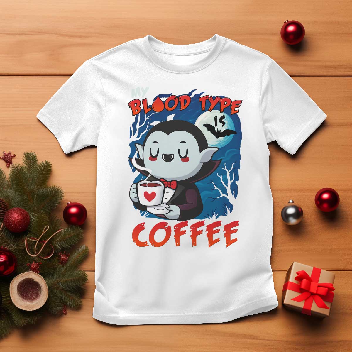 My Blood Type Is Coffee T Shirt Funny Vampire Halloween TS12 White Print Your Wear