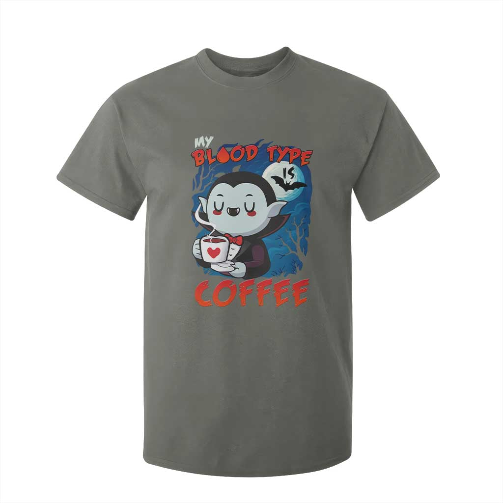My Blood Type Is Coffee T Shirt For Kid Funny Vampire Halloween TS12 Military Green Print Your Wear