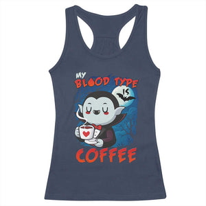 My Blood Type Is Coffee Racerback Tank Top Funny Vampire Halloween TS12 Navy Print Your Wear