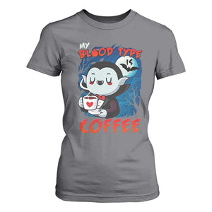 My Blood Type Is Coffee T Shirt For Women Funny Vampire Halloween TS12 Charcoal Print Your Wear