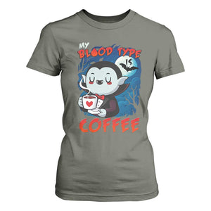 My Blood Type Is Coffee T Shirt For Women Funny Vampire Halloween TS12 Military Green Print Your Wear