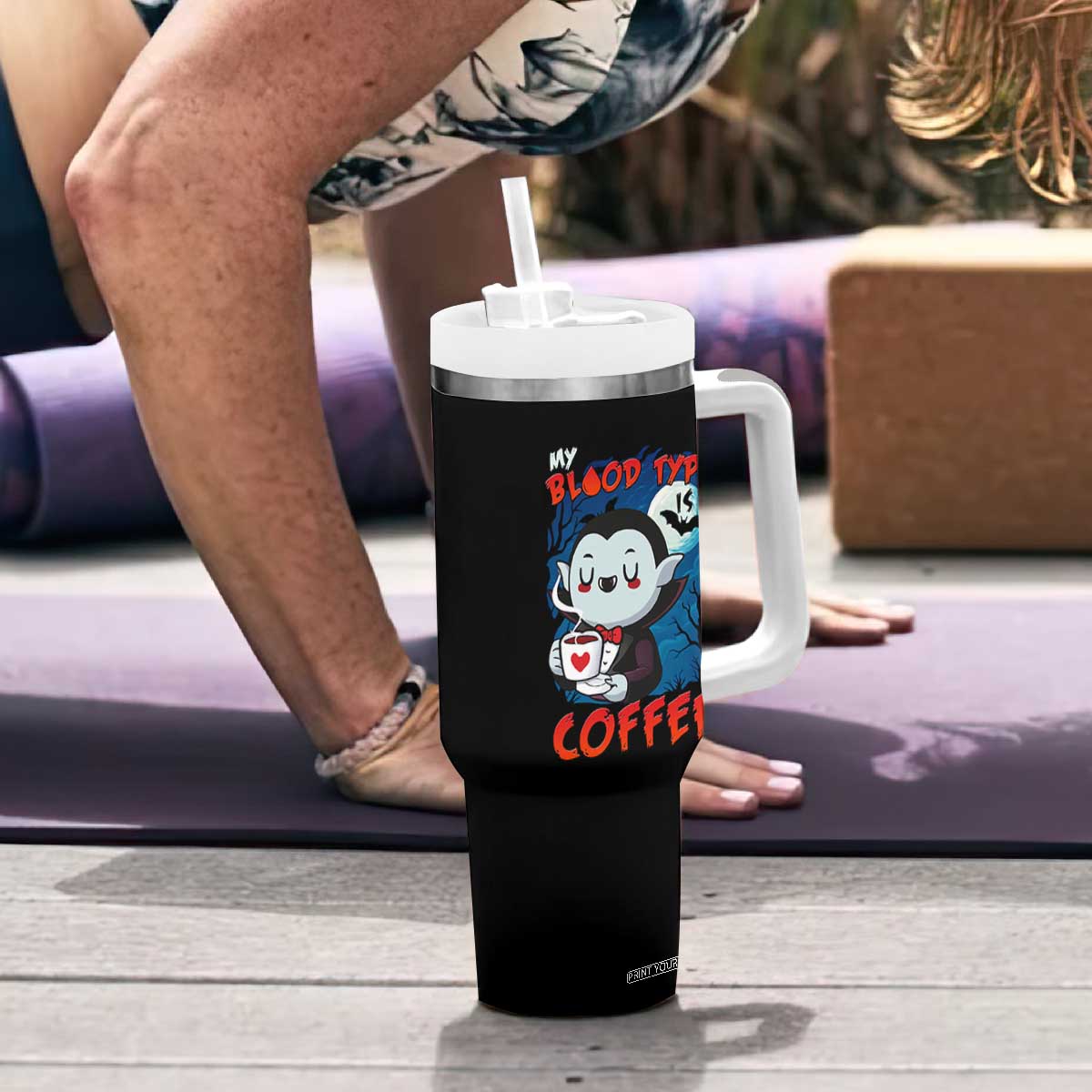 My Blood Type Is Coffee Tumbler With Handle Funny Vampire Halloween TS12 Print Your Wear