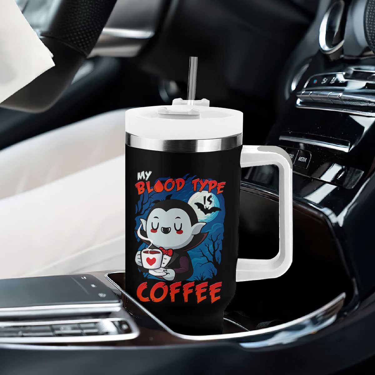 My Blood Type Is Coffee Tumbler With Handle Funny Vampire Halloween TS12 Print Your Wear