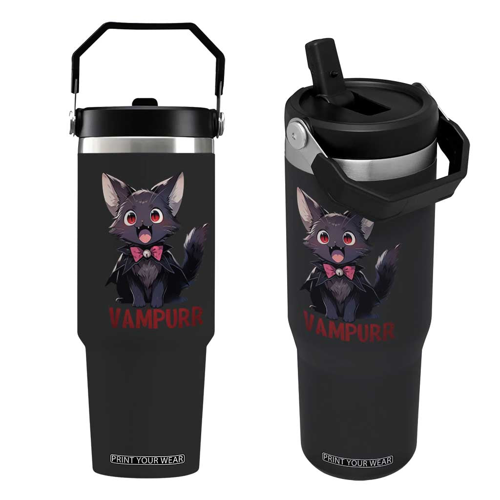 Halloween Black Vampire Cat Flip Straw Tumbler Vampurr Cute Kitty Lover TS12 One Size: 30 oz Black Print Your Wear