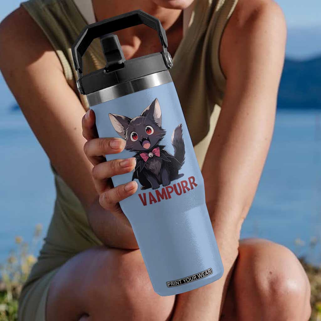 Halloween Black Vampire Cat Flip Straw Tumbler Vampurr Cute Kitty Lover TS12 One Size: 30 oz Light Blue Print Your Wear