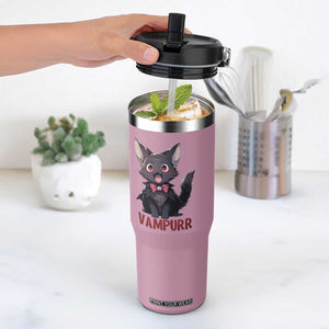 Halloween Black Vampire Cat Flip Straw Tumbler Vampurr Cute Kitty Lover TS12 One Size: 30 oz Light Pink Print Your Wear
