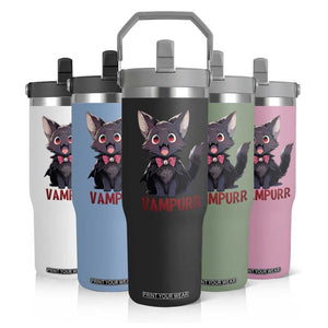 Halloween Black Vampire Cat Flip Straw Tumbler Vampurr Cute Kitty Lover TS12 Print Your Wear