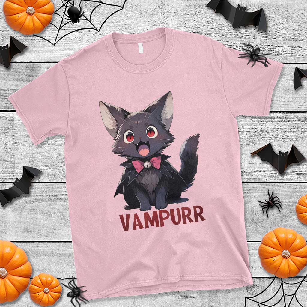 Halloween Black Vampire Cat T Shirt Vampurr Cute Kitty Lover TS12 Light Pink Print Your Wear