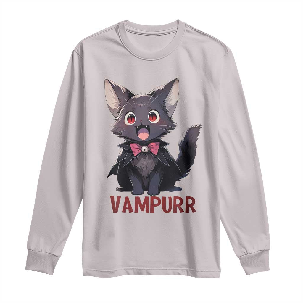 Halloween Black Vampire Cat Long Sleeve Shirt Vampurr Cute Kitty Lover TS12 Ice Gray Print Your Wear