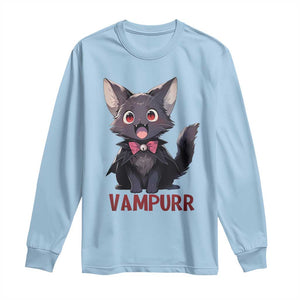 Halloween Black Vampire Cat Long Sleeve Shirt Vampurr Cute Kitty Lover TS12 Light Blue Print Your Wear
