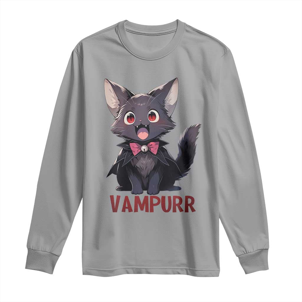 Halloween Black Vampire Cat Long Sleeve Shirt Vampurr Cute Kitty Lover TS12 Sport Gray Print Your Wear