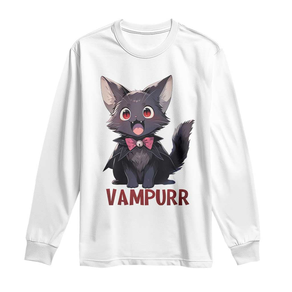 Halloween Black Vampire Cat Long Sleeve Shirt Vampurr Cute Kitty Lover TS12 White Print Your Wear