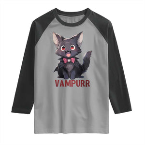 Halloween Black Vampire Cat Raglan Shirt Vampurr Cute Kitty Lover TS12 Sport Gray Black Print Your Wear