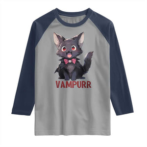 Halloween Black Vampire Cat Raglan Shirt Vampurr Cute Kitty Lover TS12 Sport Gray Navy Print Your Wear