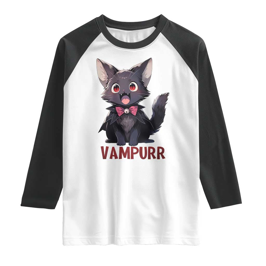 Halloween Black Vampire Cat Raglan Shirt Vampurr Cute Kitty Lover TS12 White Black Print Your Wear