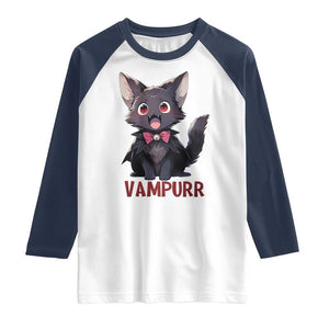 Halloween Black Vampire Cat Raglan Shirt Vampurr Cute Kitty Lover TS12 White Navy Print Your Wear