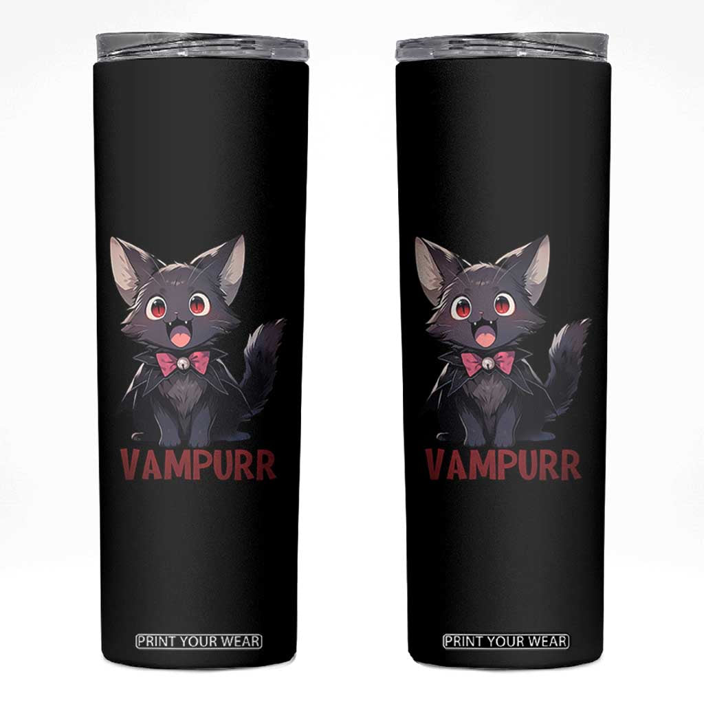 Halloween Black Vampire Cat Skinny Tumbler Vampurr Cute Kitty Lover TS12 Black Print Your Wear